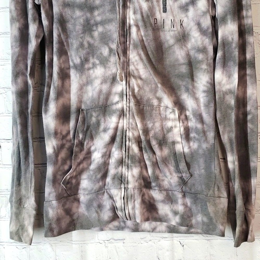 2012 Victoria's Secret PINK Gray & White Tie-Dye Full Zip Hoodie Womens Size XS - Picture 4 of 17